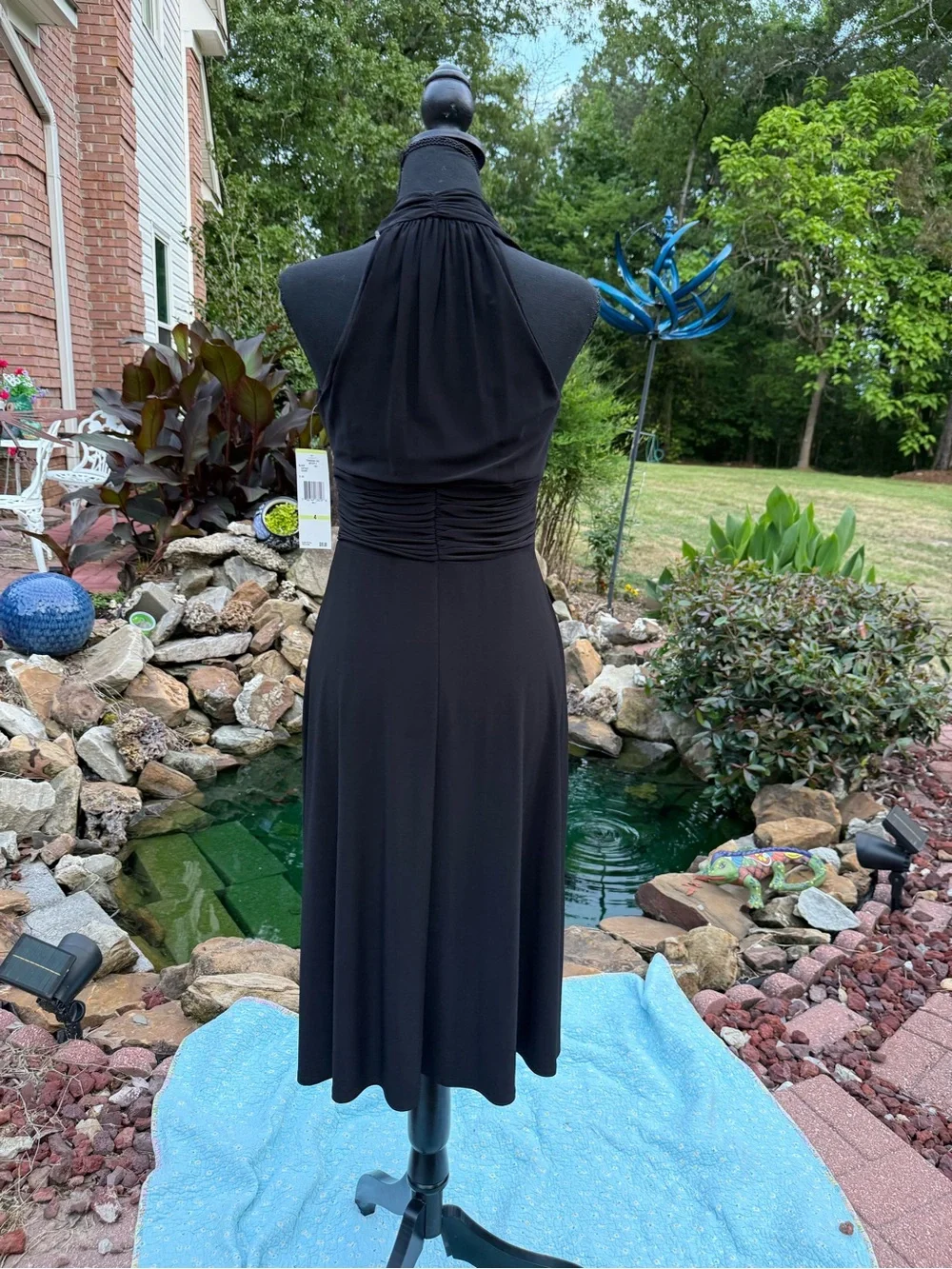 Evan Picone Black V-Neck Ruched-Waist Midi Dress - Picture 3 of 8